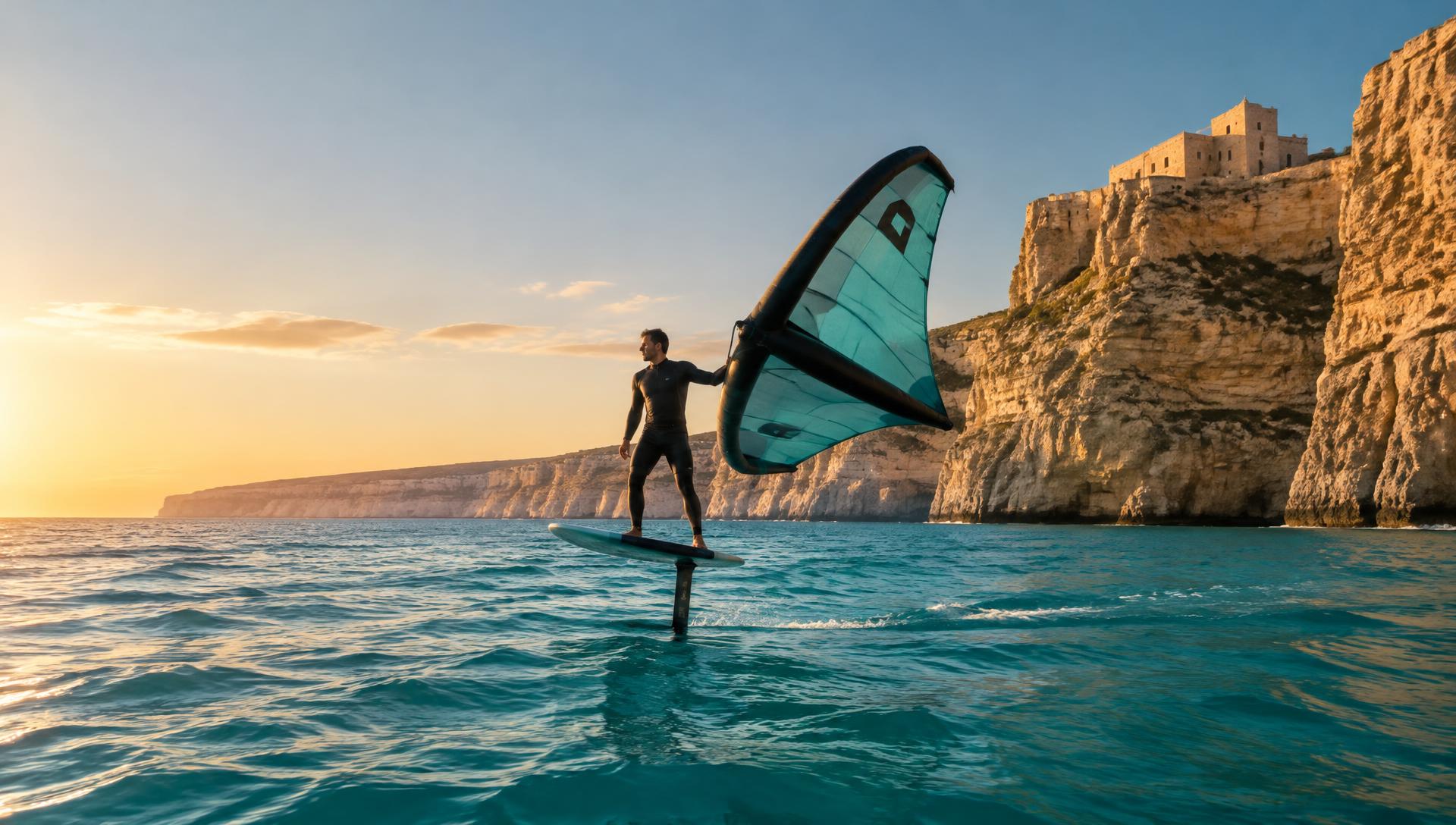 Foiling along the Maltese coast